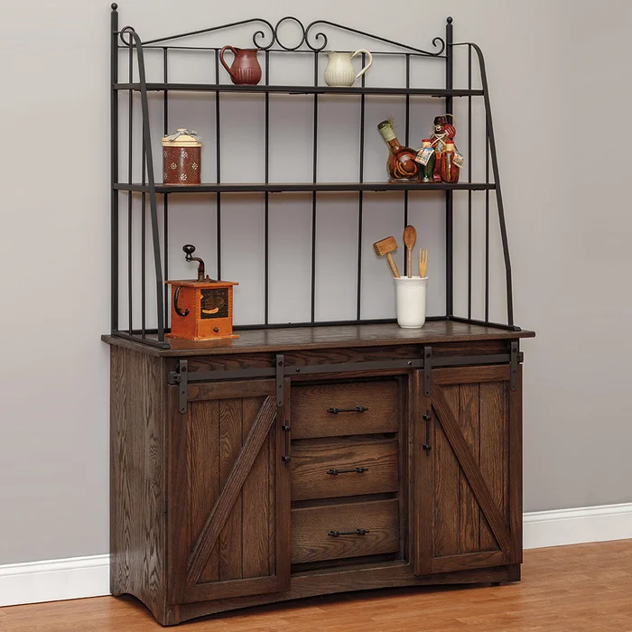 Cimarron Barn Door Amish Cabinet with Baker’s Rack