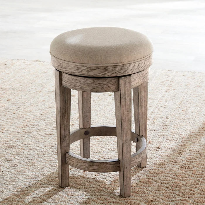 City Scape – Upholstered Swivel Console Stool – Burnished Beige