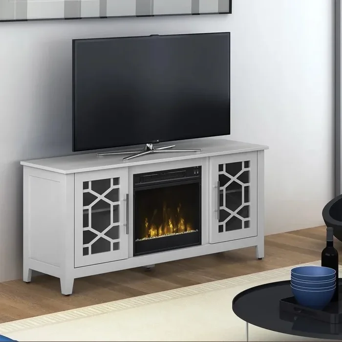 Clarion TV Stand for TVs up to 60″ with Electric Fireplace, White
