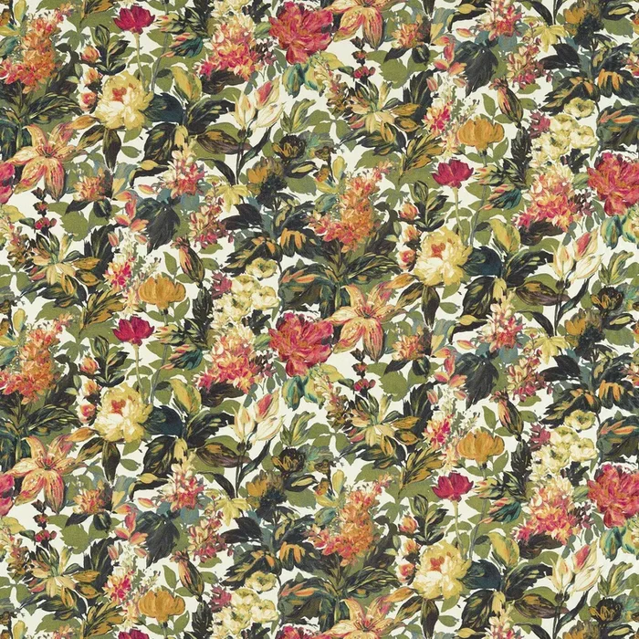 CLARKE AND CLARKE F1655/03.CAC.0 LILUM OLIVE RASPBERRY Fabric