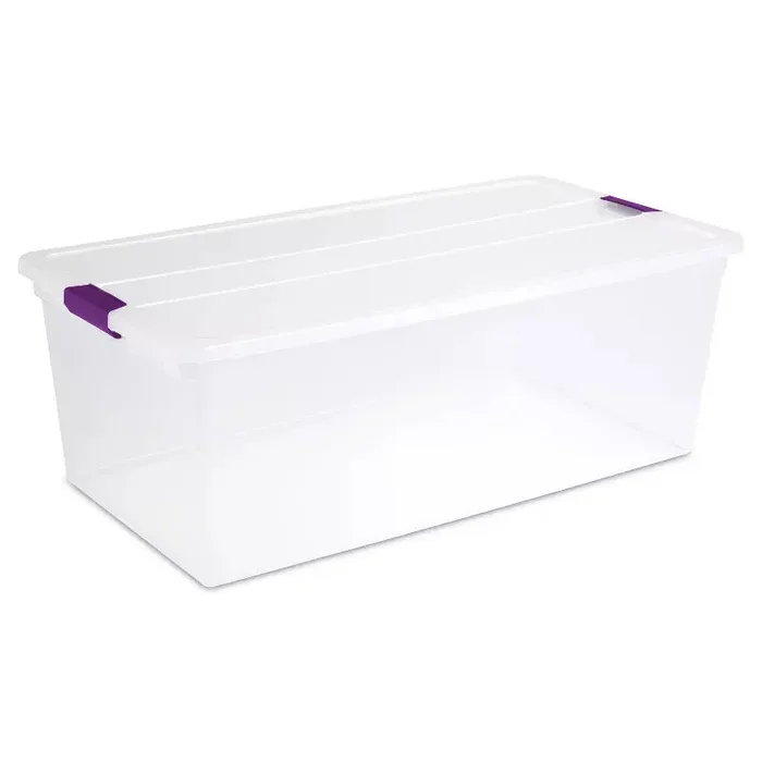 Clear View Storage Bin with Latch Purple – Set of 4