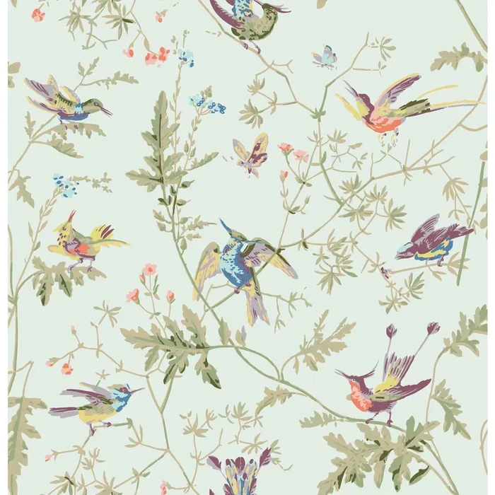 COLE & SON F62/1004.CS.0 HUMMINGBIRDS COTTON PRINT DUCK EGG Fabric