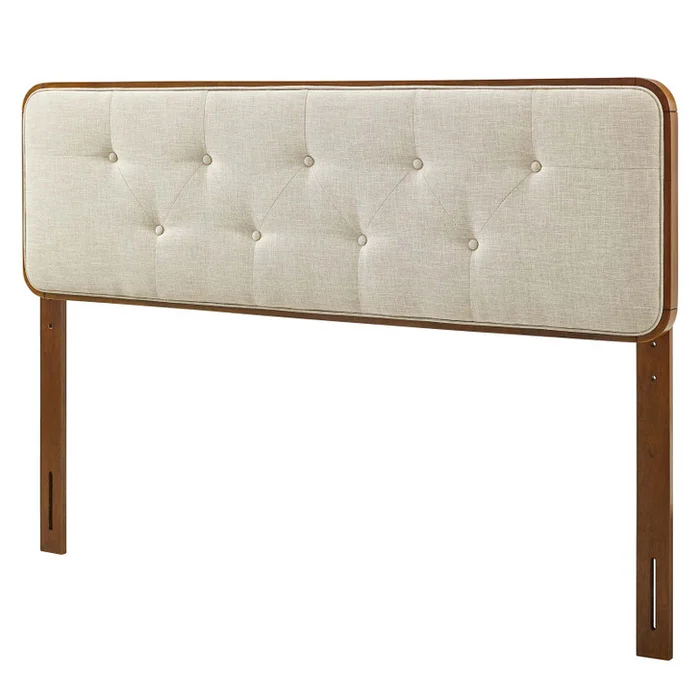 Collins Tufted King Fabric and Wood Headboard, Wood, Fabric, Brown Walnut Beige, 21657