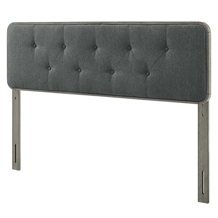 Collins Tufted Twin Fabric and Wood Headboard, Wood, Fabric, Grey Gray, 21638