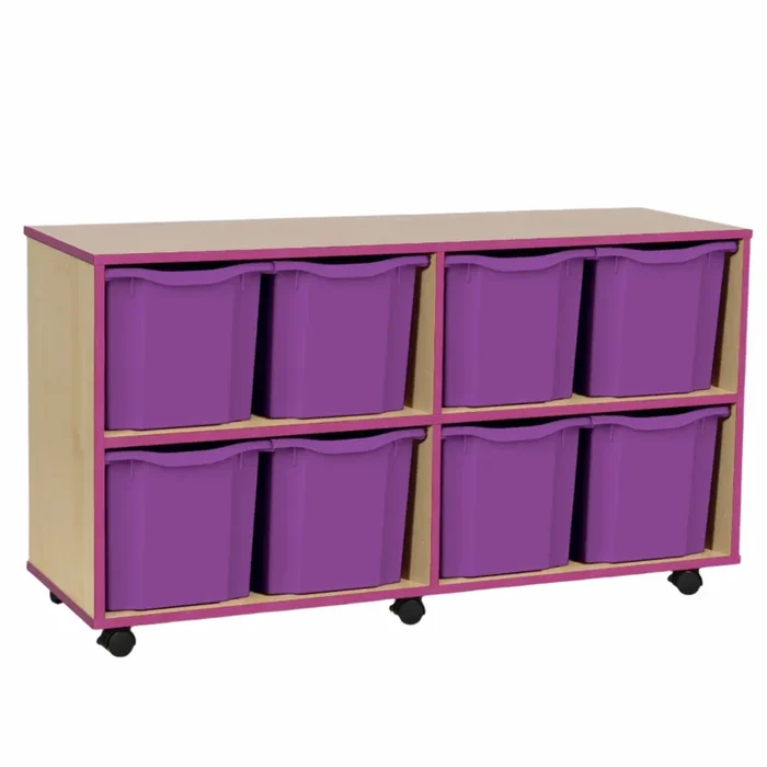 Coloured Edge Quad Tray Mobile Storage Unit 8 x Trays
