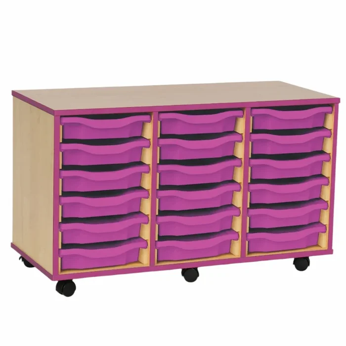 Coloured Edge Single Tray Mobile Storage Unit 18 x Trays