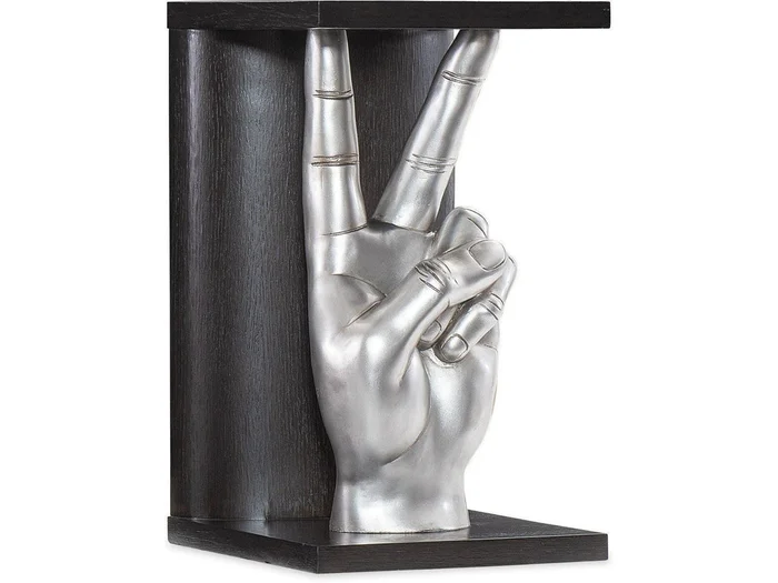 Commerce & Market Accent Table – Black Oak with Peace Sign