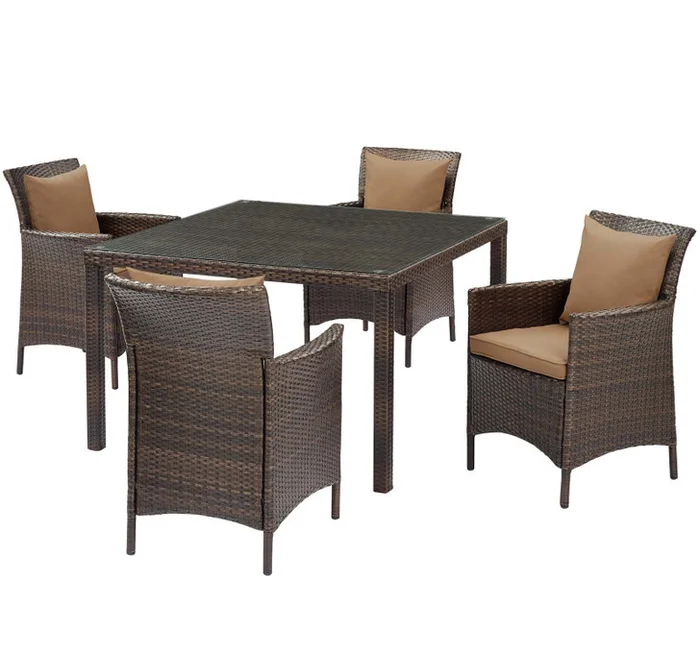 Conduit 5 Piece Outdoor Patio Wicker Rattan Set, Rattan Wicker, Brown, 18050