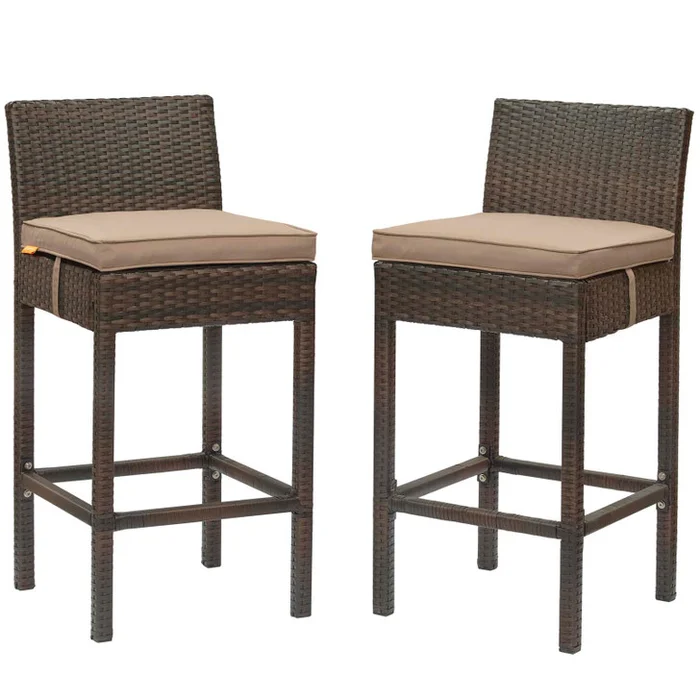 Conduit Bar Stool Outdoor Patio Wicker Rattan Set of 2, Fabric Rattan Wicker, Brown, 17555