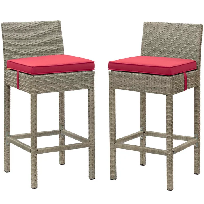 Conduit Bar Stool Outdoor Patio Wicker Rattan Set of 2, Fabric Rattan Wicker, Red, 17571