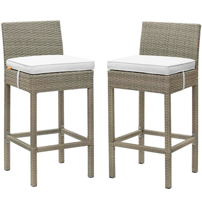 Conduit Bar Stool Outdoor Patio Wicker Rattan Set of 2, Fabric Rattan Wicker, White, 17573