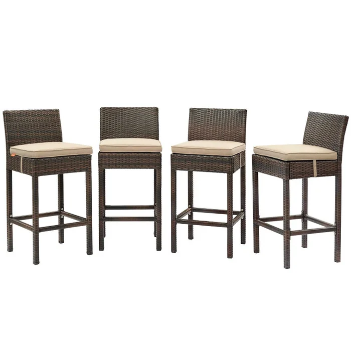 Conduit Bar Stool Outdoor Patio Wicker Rattan Set of 4, Fabric Rattan Wicker, Brown Beige, 17526