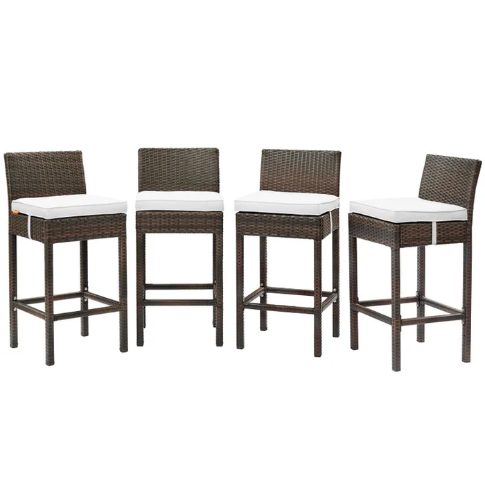 Conduit Bar Stool Outdoor Patio Wicker Rattan Set of 4, Fabric Rattan Wicker, Brown White, 17537