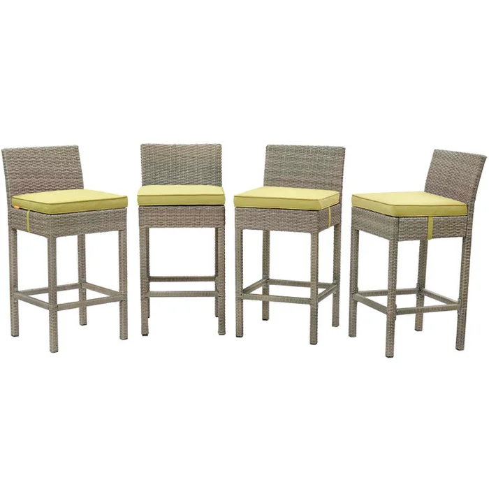 Conduit Bar Stool Outdoor Patio Wicker Rattan Set of 4, Fabric Rattan Wicker, Green, 17546