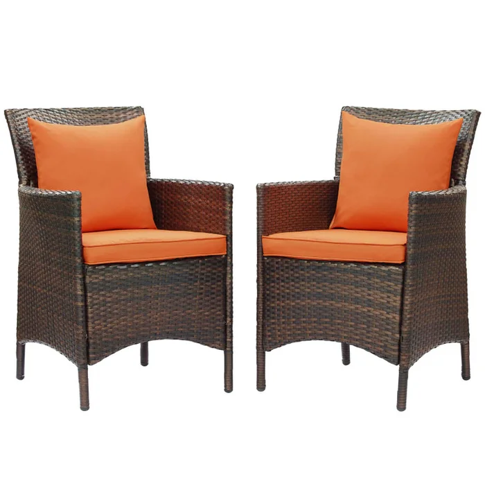 Conduit Outdoor Patio Wicker Rattan Dining Armchair Set of 2, Rattan, Wicker, Brown Orange, 19078