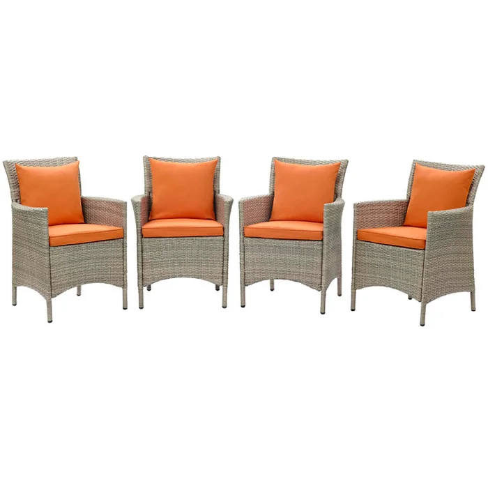 Conduit Outdoor Patio Wicker Rattan Dining Armchair Set of 4, Rattan, Wicker, Light Grey Gray Orange, 19065