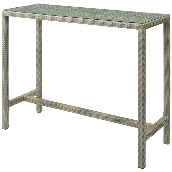Conduit Outdoor Patio Wicker Rattan Large Bar Table, Rattan Wicker Glass, Light Grey Gray 15178