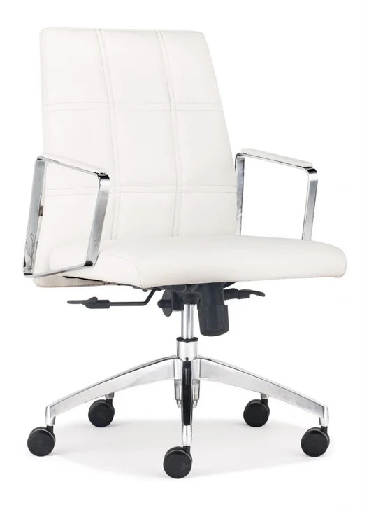 Controller Low Back Office Chair, White Leatherette Chrome Steel