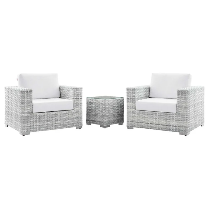 Convene 3-Piece Outdoor Patio Set, Rattan, Wicker, Light Grey Gray White, 21124