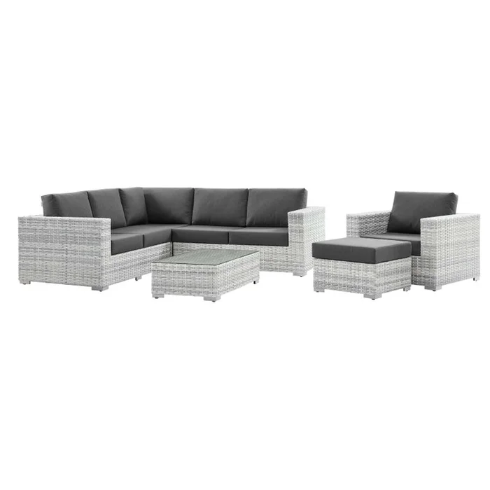 Convene 6-Piece Outdoor Patio Sectional Set, Rattan, Wicker, Grey Gray, 21135