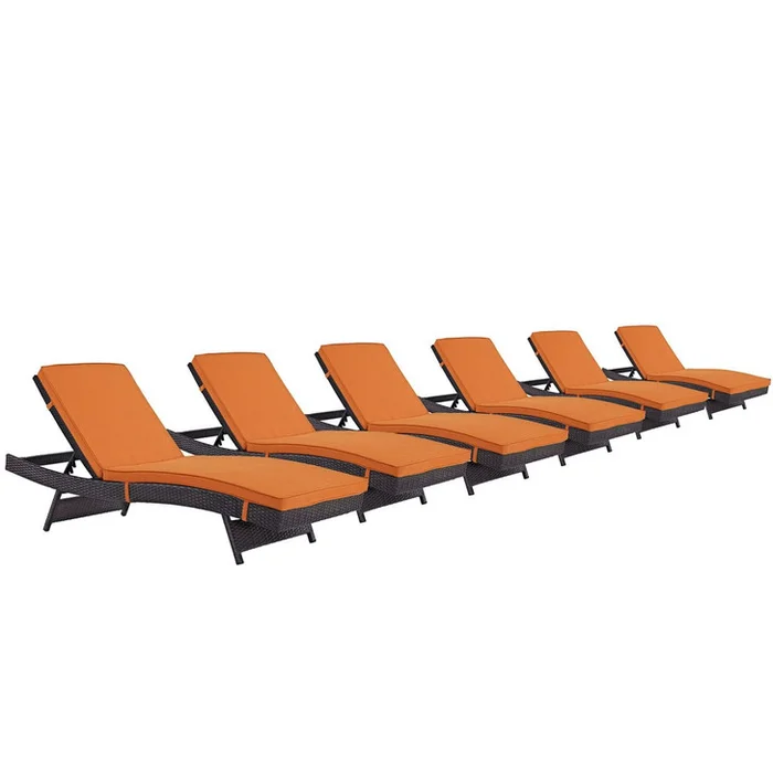 Convene Chaise Outdoor Patio Set of 6, Orange, Rattan 11300