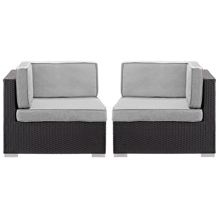 Convene Corner Sectional Outdoor Patio Set of Two, Brown Grey Plastic Fabric