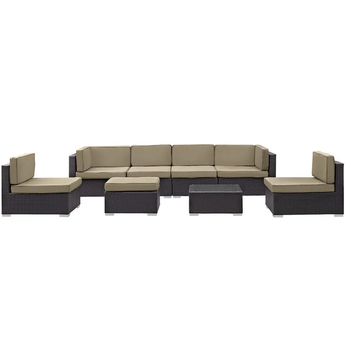 Convene Eight PCS Outdoor Patio Sectional Set, Brown, Fabric, Synthetic Rattan