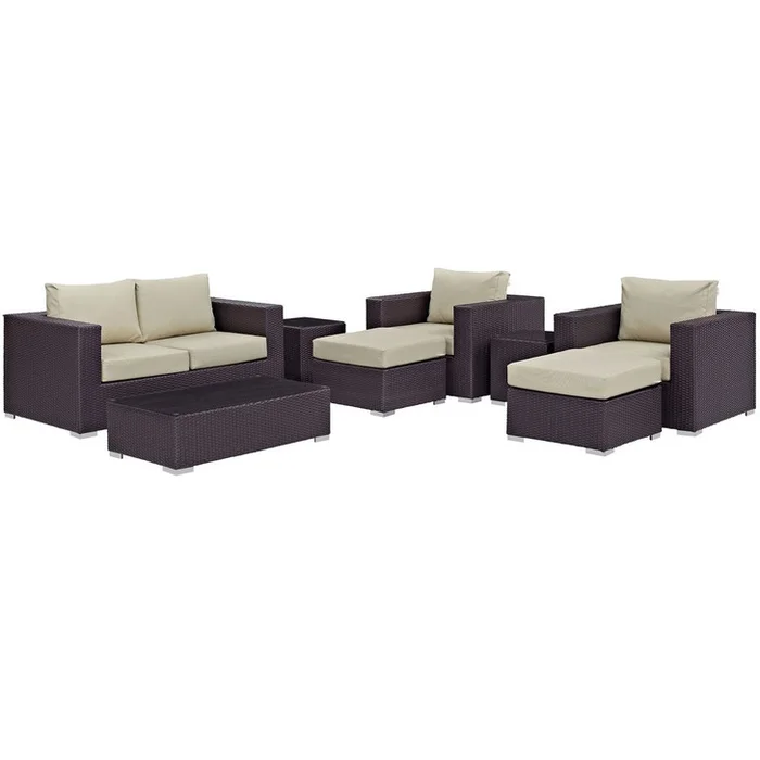 Convene Eight PCS Outdoor Patio Sofa Set, Beige, Rattan 10379