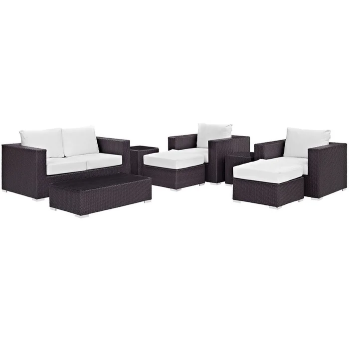 Convene Eight PCS Outdoor Patio Sofa Set, White, Rattan 10385
