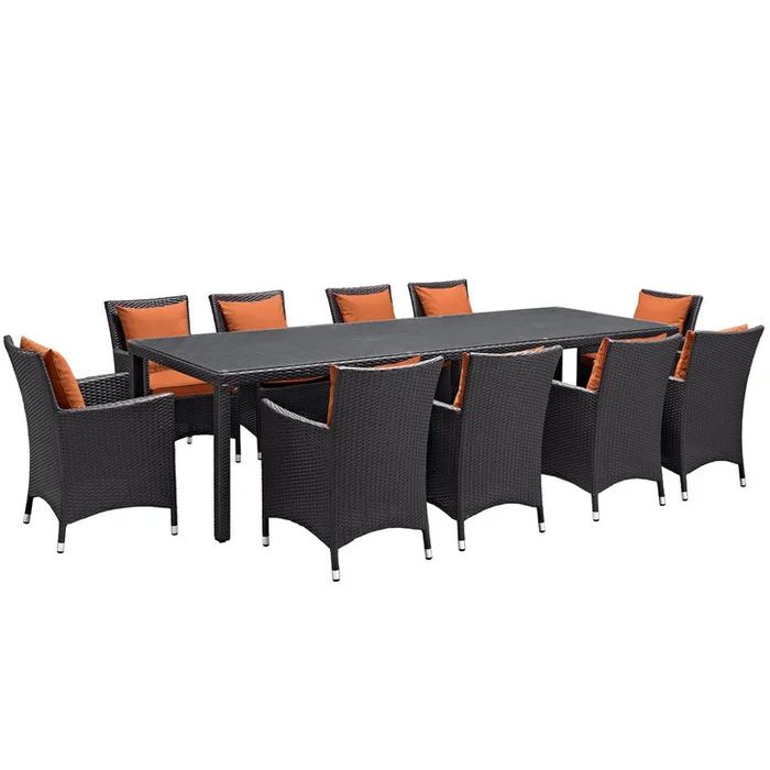 Convene Eleven PCS Outdoor Patio Dining Set, Orange, Rattan 10700