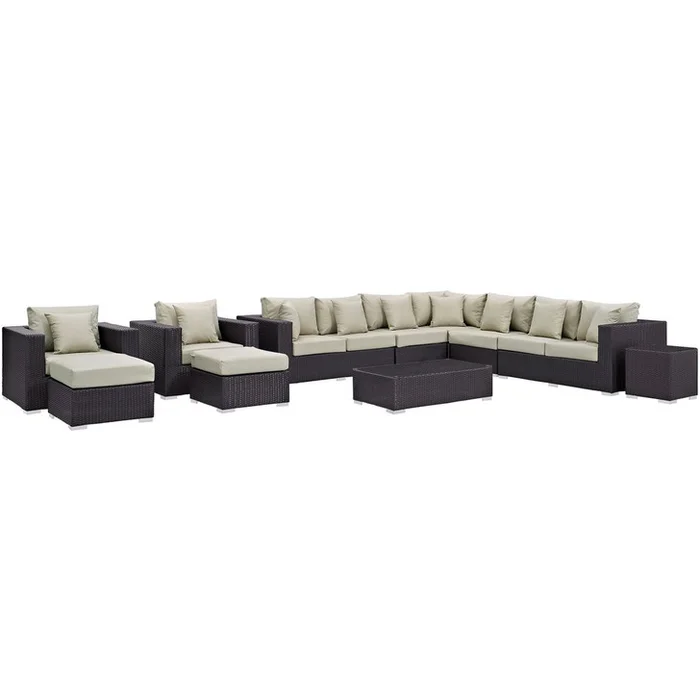Convene Eleven PCS Outdoor Patio Sectional Set, Beige, Rattan 10428
