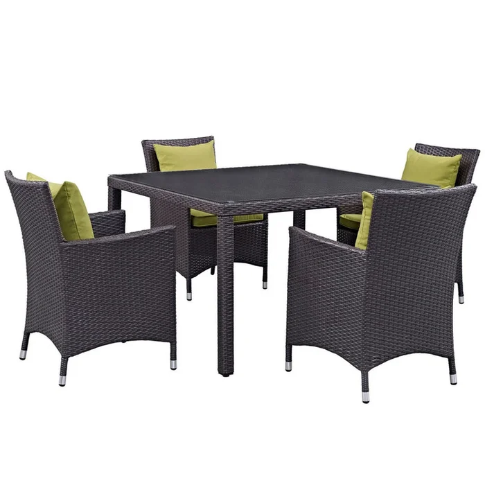 Convene Five PCS Outdoor Patio Dining Set, Green, Rattan 10566