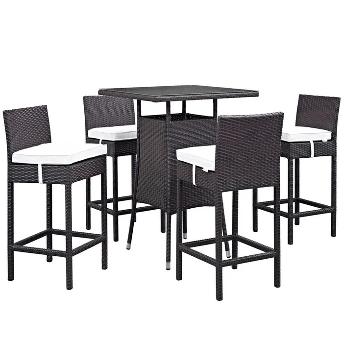 Convene Five PCS Outdoor Patio Pub Set, White, Rattan 9964
