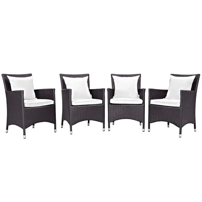 Convene Four PCS Outdoor Patio Dining Set, White, Rattan 10562