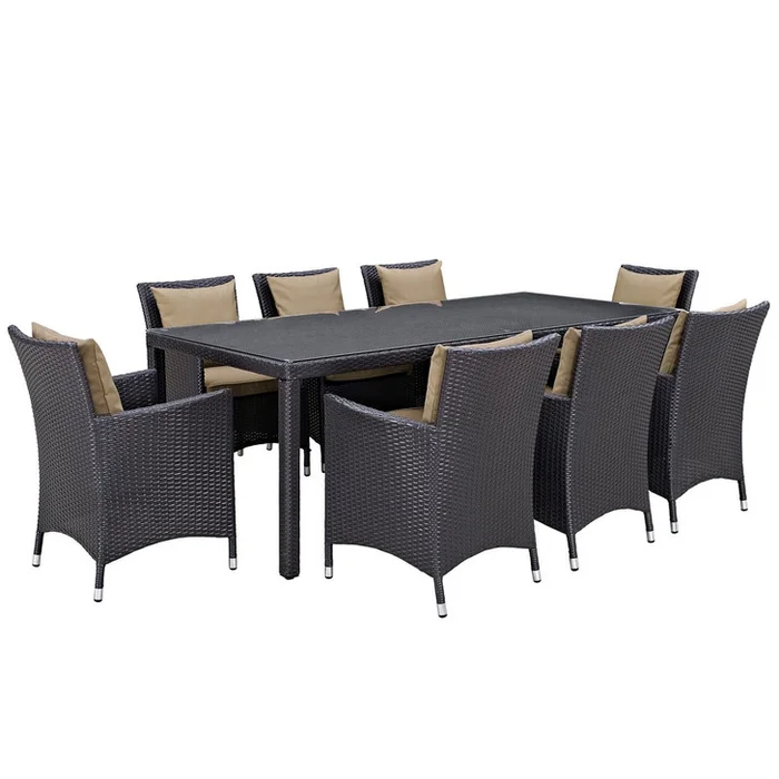 Convene Nine PCS Outdoor Patio Dining Set, Brown, Rattan 10685