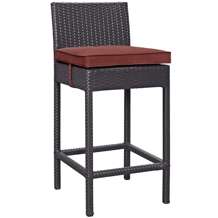 Convene Outdoor Patio Fabric Bar Stool, Rattan Wicker, Red 13210