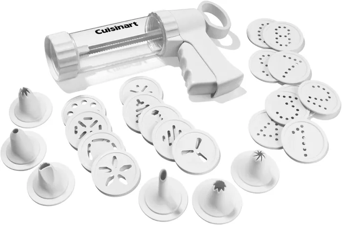 Cookie Press with 18 Discs and 6 Decorating Tips, White