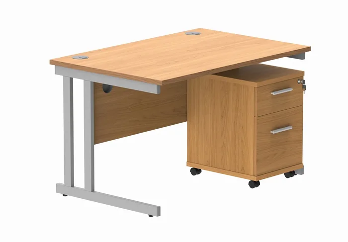 Core Twin Upright Rectangular Desk Bundle With 2 Drawer Pedestal – Norwegian Beech