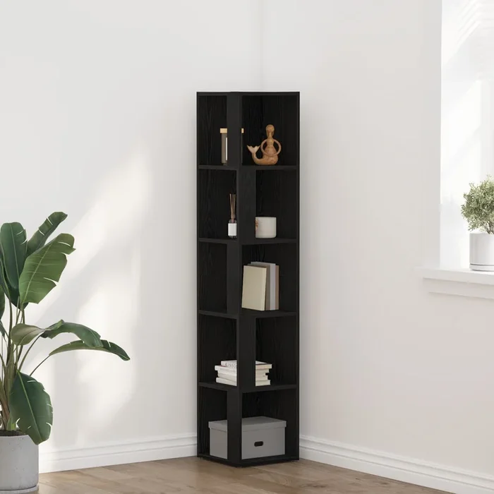 Corner Cabinet In Black Oak – 33X33X164.5 Cm Made Of Engineered Wood