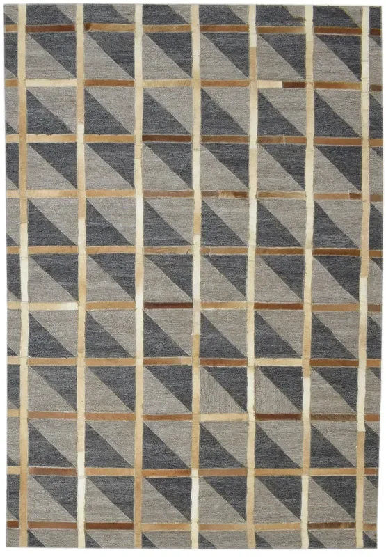 Correy Hand Woven Grey Leather / Cotton Rug 4X6 Modern Scandinavian Plaids
