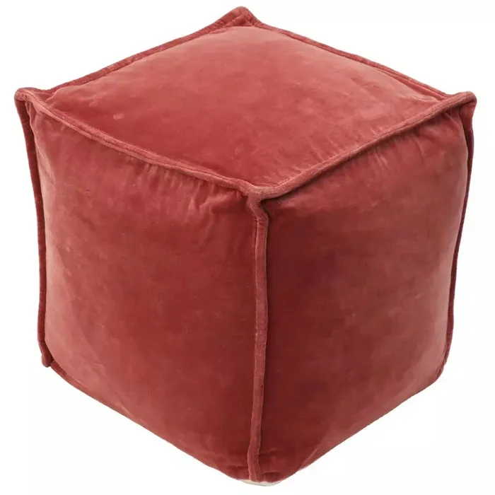 Costa Velvet Pouf Blush -Modern Square Upholstered Footstool, No Assembly Required