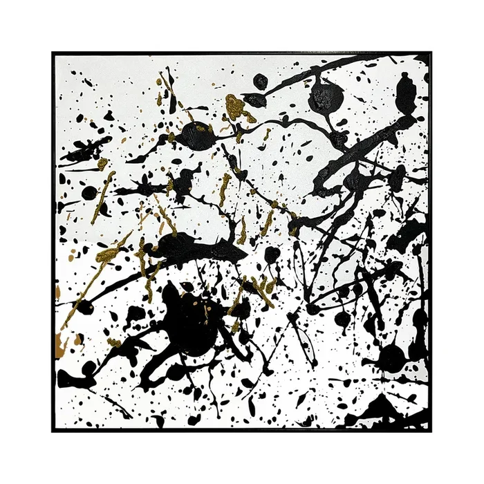 CP395 82×82 Framed Black White and Yellow Splash Abstract Canvas
