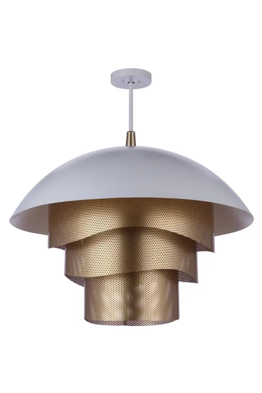 Craftmade P1011MWWMG-LED 31.25” Diameter Sculptural Statement Dome Pendant with Perforated Metal Shades -Matte White/Matte Gold