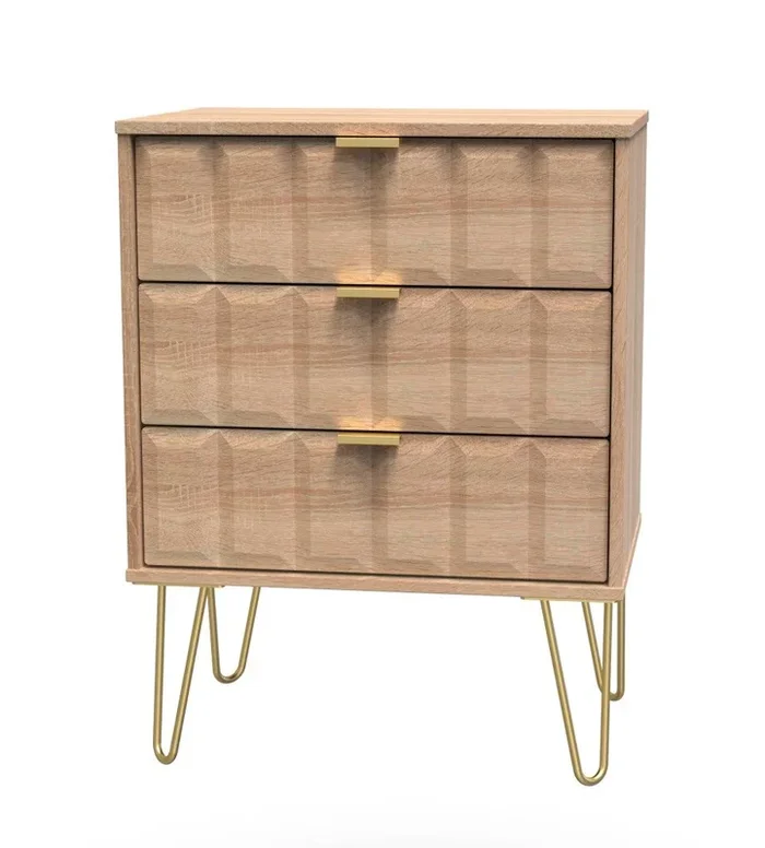 Cube 3 Drawer Midi Chest with Gold Hairpin Legs