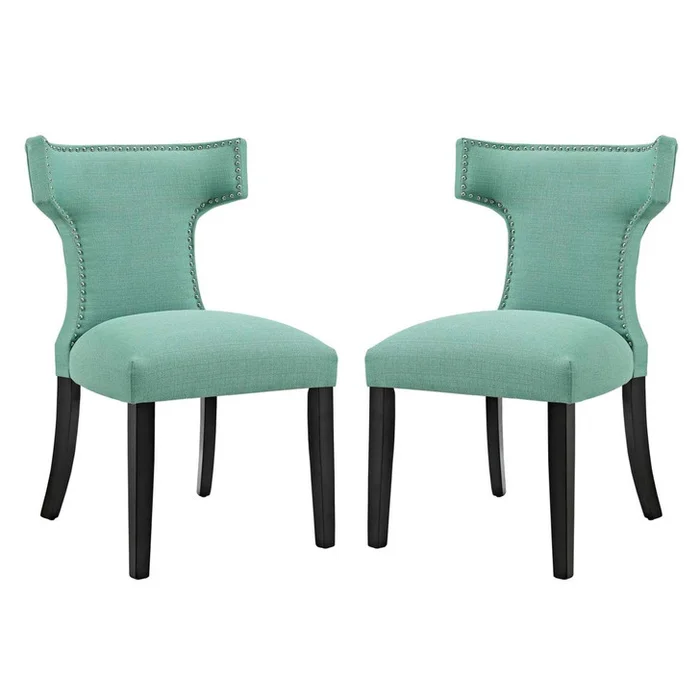 Curve Dining Side Chair Fabric Set of 2, Blue, Fabric 11842