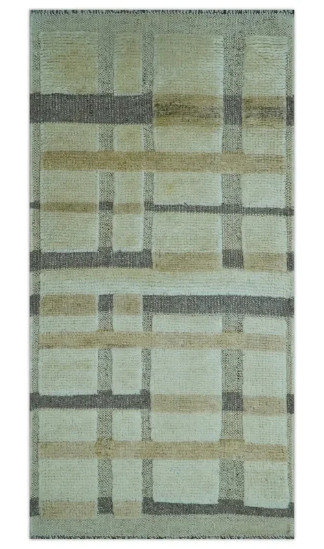 Custom Made Contemporary Design Beige And Gray Hand knotted wool Area Rug