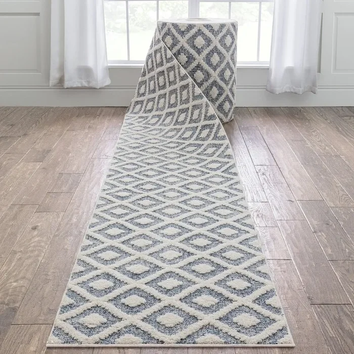 Custom Size Runner Ailey Moroccan Lattice Trellis Blue Choose Your Width x Choose Your Length Hallway Runner Rug