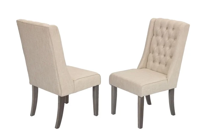 D25-SC-2PK Set of 2 Gracie oaks desjardins denville antique rustic grey finish wood beige fabric dining chairs