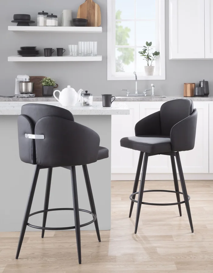 Dahlia – Contemporary Fixed Height Counter Stool With Round Footrest (Set of 2) – Black