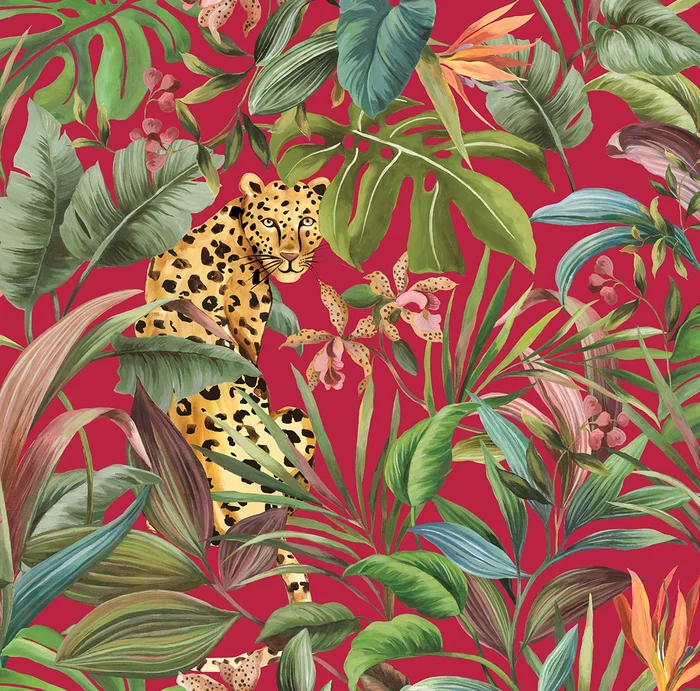Daisy Bennett Designs Daisy Bennett Peel and Stick Tropical Leopard Animal Print Contemporary Red Gloss – DB20101